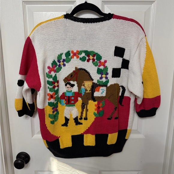 VINTAGE‎ BEREK hand knit horse equestrian button front cardigan sweater - Picture 8 of 11